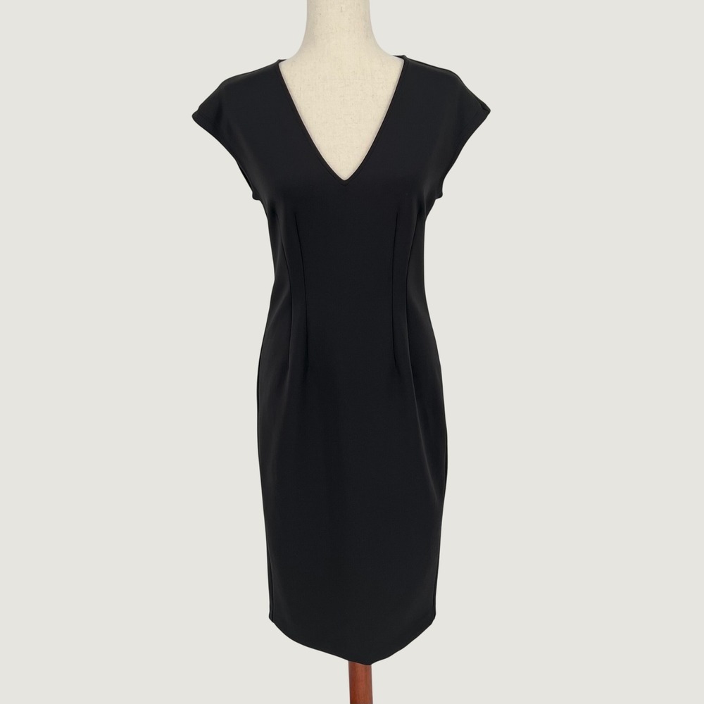 Express Women Cap Sleeve Sheath Bodycon Midi Dress Size S Black LBD‎ Sleek Party